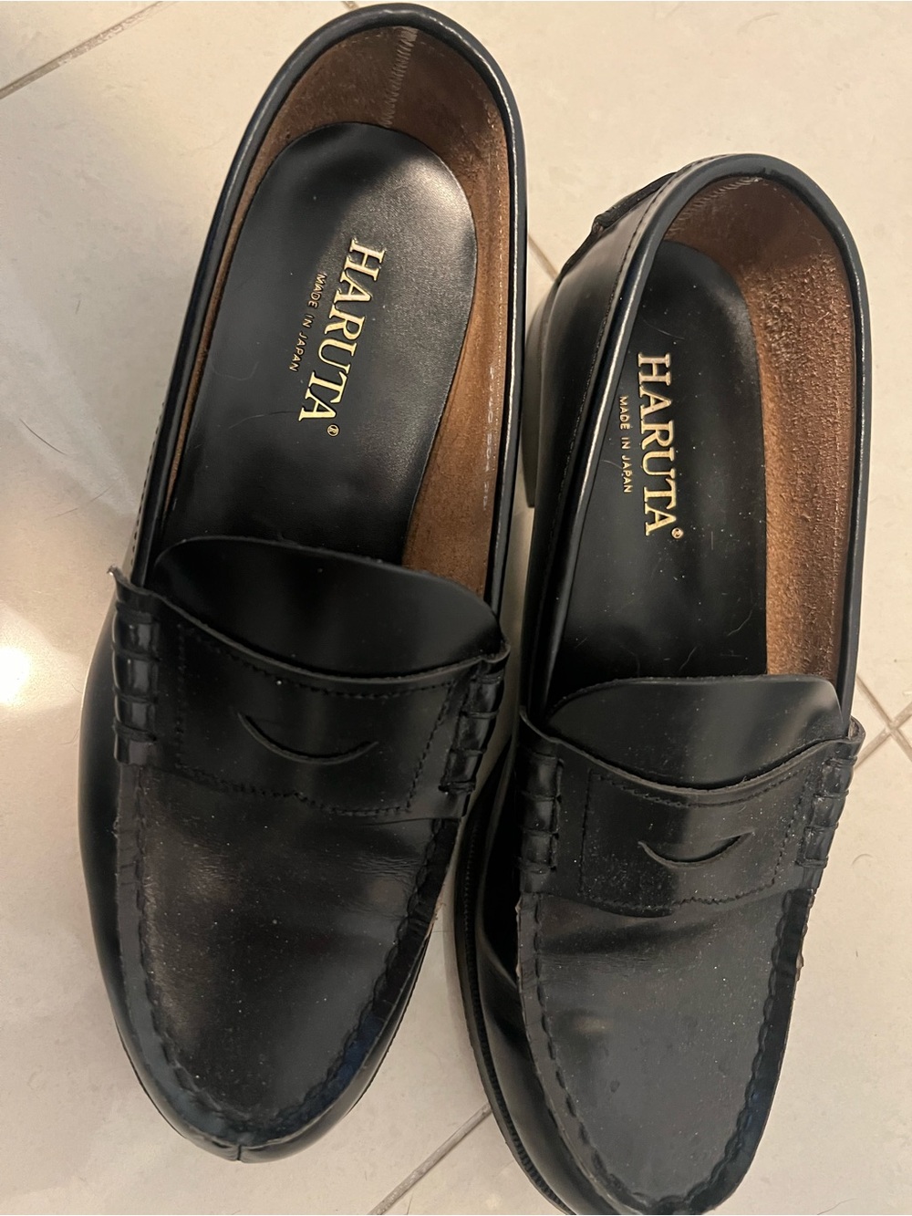Women's Black Leather Penny Loafers